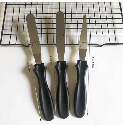 Cake Cream Spatulas, 3 Pieces of Cake Angled Spatula with Stainless Steel, Professional Cake Decorating, Pastry & Baking, Icing Frosting Cream Chocolate Cake Spatula (3 Pcs Black) - color: 3 Pcs Black