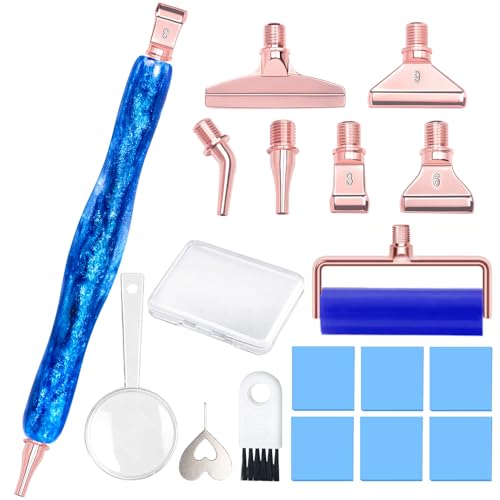 Praise V Do Diamond Painting Art Drill Pen Kit with Screw Stainless Steel Rose Metal Tip Nibs Placers Roller Tool Accessories, Ergonomic Diamond Art Pen for 5D Diamond Paint Bead Dot Blue - color: Shining blue-Rose Gold Metal