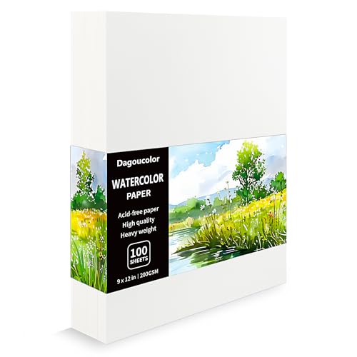 DagouColor Watercolor Paper, 9" x 12", 200GSM, 100 Pcs Bulk Water Color Paper, Art Supplies for Artists Adults Boys Girls Students, Painting, Drawing, Mixed Media | Bulk Water Color Paper, For Artists Adults Boys Girls Students, Painting Drawing Mixed Med
