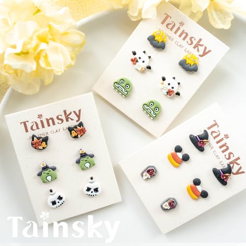 Tainsky Halloween Polymer Clay Cutters, 22 Shapes Halloween Studs Clay Earrings Cutters (Studs) - color: Studs-A