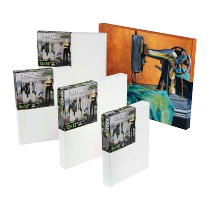 The Edge Eco-Friendly Recycled Cotton Stretched Canvas for Painting - 18x24 Box of 3 - Medium-Textured, Triple Acrylic Primed All Media Painting Canvas, 320gsm, 1-1/2 in. Deep Pine Stretchers - size: 18"x24"