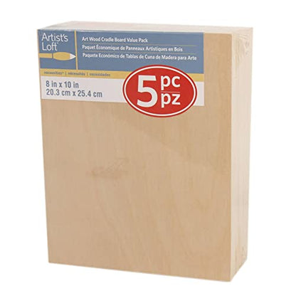 Artist's Loft 8" x 10" Cradled Wood Painting Panel Pack - Great for Painting, Decoupage, Decoration, Art & Crafts - 5 Pack - size: 8 x 10