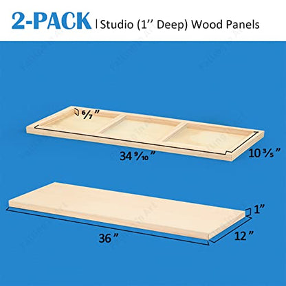 Falling in Art Unfinished Birch Wood Panels Kit for Painting, Wooden Canvas 2 Pack of 12x36’’ Studio 1’’ Deep, Cradle Boards for Pouring, Art, Crafts, Burning and More - size: 12'' x 36''
