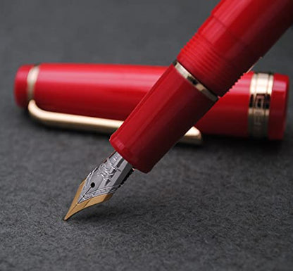 JINHAO 82 Fountain Pen with Gold Clip (F Nib 0.5mm, Red) - color: Red