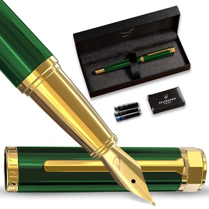 Ellington Pens Luxury Fountain Pen Set - Extra Fine Nib - Includes 3 Ink Cartridges, Refillable Ink Converter, Box - Fountain Pens For Writing, Calligraphy, Journaling, Sketching (Emerald Enigma) - color: Emerald Enigma, style: Extra Fine