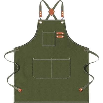 AFUN Aprons for Men Women with Large Pockets, 16-Ounce Cotton Canvas Cross Back Apron - color: Army Green