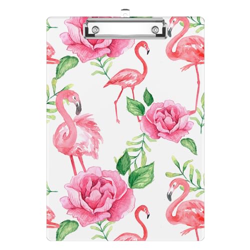 Pink Flamingo Flower Clipboard Decorative Clip Board with Metal Clip A4 Standard Size 12.5" X 8.7" for Teacher Students Nurses Office - color: Pink Flamingo Flower