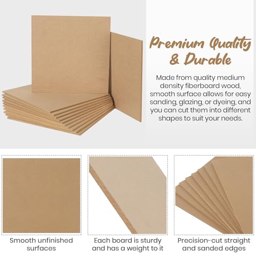 CALPALMY 12-Pack MDF Board 1/4 Inch Thick 12" x 12" Unfinished Wood Panels, 6mm Thick Medium Density Fiberboard Wood Boards for Crafts, Painting, Carpentry, Engraving, Interior Design, and More - size: 12 x 12 x 1/4" (12 Pack)