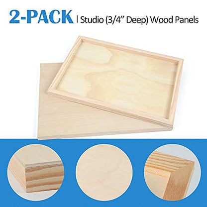 Falling in Art Unfinished Birch Wood Panels Kit, 2 Pack of 12x16’’ Studio 3/4’’ Deep Cradle Boards for Pouring Art, Crafts, Painting, and More - size: 12*16 2-pack