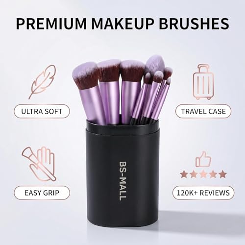 BS-MALL Makeup Brushes Premium Synthetic Foundation Powder Concealers Eye Shadows 14 Pcs Purple for Makeup Beginner or Professional with Travel Case - color: Purple