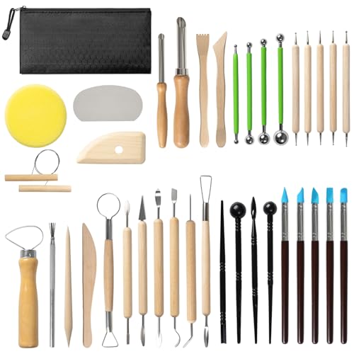 Mepubby 38 Pcs Pottery Tools & Air Dry Clay Tools Kit – Modeling Tools Set for Carving, Shaping, Molding & Crafting – Ideal for Polymer Clay, Ceramic, Air Dry Clay – for Beginners, Hobbyists, Artists