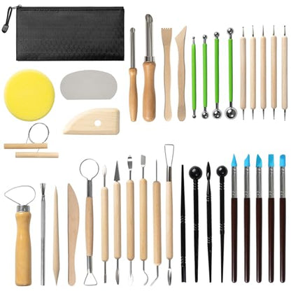Mepubby 38 Pcs Pottery Tools & Air Dry Clay Tools Kit – Modeling Tools Set for Carving, Shaping, Molding & Crafting – Ideal for Polymer Clay, Ceramic, Air Dry Clay – for Beginners, Hobbyists, Artists