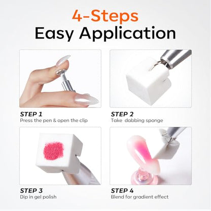 Modelones 150pcs Nail Sponges for Ombre, Nail Art Sponge with Grabbing Pen Reusable Soft Sponges for Gradient Ombre Blush Chrome Design Effects Professional Nail Stuff Supplies DIY - color: White