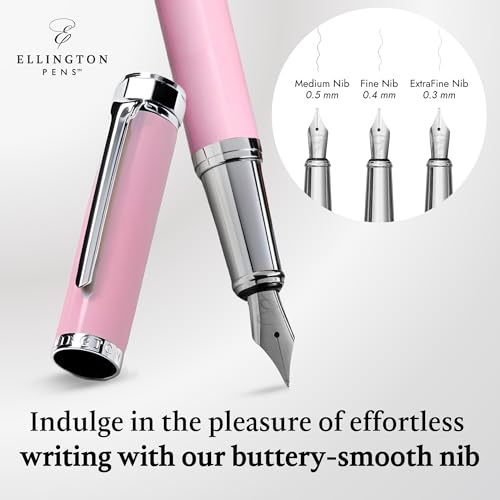 Ellington Pens Luxury Fountain Pen Set - Extra Fine Nib - Includes 3 Ink Cartridges, Refillable Ink Converter, Gift Box - Fountain Pens For Writing, Calligraphy, Journaling, Sketching (Rosy Flair) - color: Rosy Flair, style: Extra Fine