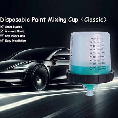 Dpofirs 50 Pack Disposable Spray Cup Liners Lids | 20.3oz Liner System Hard Cup Mixing Stick for HVLP LVLP Sprayers
