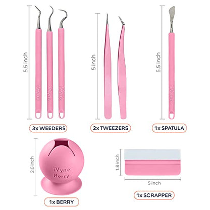 iVyne (8pcs) Premium Vinyl Weeding Tool Kit & Weeding Scrap Collector Soft Grip Tools with Berry, Weeder, Tweezers, Picker Or Hook, and Scraper Set for Silhouette Cameos & HTV- Pink - color: Silicone Tools & Berry Pink