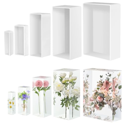 Large Resin Molds, Rectangle Silicone Molds for Epoxy Resin, 5 PCS Cuboid Resin Moulds with Wooden Support, Deep Casting Molds for Preserving Flowers, Insect Specimens, DIY Gifts, Furniture Decoration - size: Rectangle Resin Molds