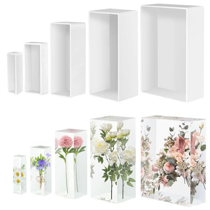 Large Resin Molds, Rectangle Silicone Molds for Epoxy Resin, 5 PCS Cuboid Resin Moulds with Wooden Support, Deep Casting Molds for Preserving Flowers, Insect Specimens, DIY Gifts, Furniture Decoration - size: Rectangle Resin Molds