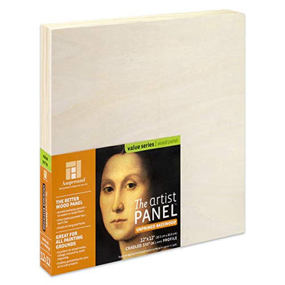 Ampersand Artist Panel Unprimed Basswood, 1.5 Inch Depth, 12X12 Inch (UPWP151212) - size: 12X12, style: 1-1/2" Cradled