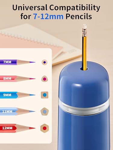 JARLINK Automatic Electric Pencil Sharpener - Hands-Free Operation, 3 Sharpness Modes, 3-Second Sharpening, Rechargeable & Portable for 7-12mm Pencils, Ideal for Classroom and Home Use (Blue) - color: Blue