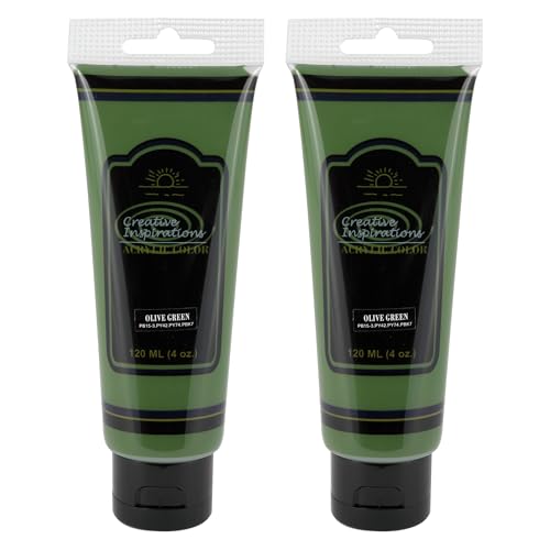 Creative Inspirations Acrylic Paint - Olive Green - 120mL - 2 Pack - Smooth & Creamy Consistency, Vibrant Pigmentation, Great Coverage for Artists - Clean Up with Soap & Water - color: Olive Green, size: 4.06 Fl Oz (Pack of 2)
