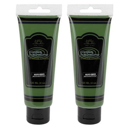 Creative Inspirations Acrylic Paint - Olive Green - 120mL - 2 Pack - Smooth & Creamy Consistency, Vibrant Pigmentation, Great Coverage for Artists - Clean Up with Soap & Water - color: Olive Green, size: 4.06 Fl Oz (Pack of 2)