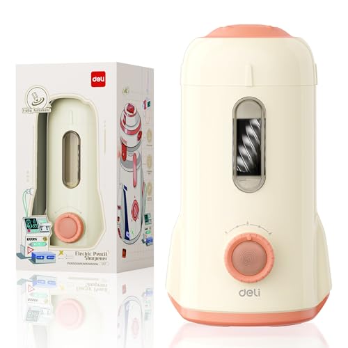 deli Electric Pencil Sharpener, Fully Automatic Pencil Sharpener for 6.9-8mm No.2/Colored Pencils,Auto in & Out,5 Sharpness Modes,Rechargeable Hands-Free Sharpener for Classroom Home Office,White - color: White