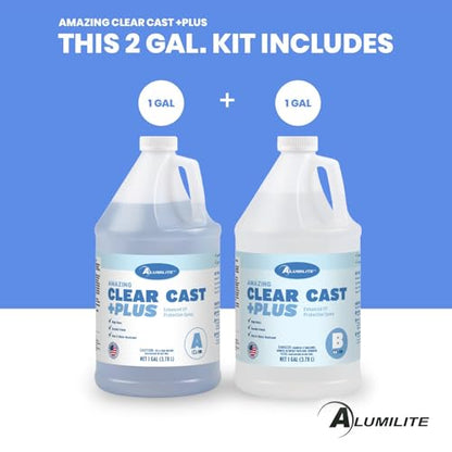 Alumilite Amazing Clear Cast Plus (2 Gal) Food Safe High-Gloss Epoxy Resin with UV Resistance, Perfect for Countertops, Coatings, Castings, Jewelry, Art, & DIY Projects Compatible with Dyes & Inks - size: 2 Gal