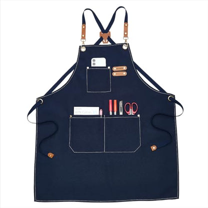 MEEDEN Painting Apron for Men Women: Adjustable Cross Back Waterproof Polyester Canvas Art Apron with 3 Pockets - Artist Apron for Acrylic Oil & Watercolor Painting, Gardening, Cooking - Navy - color: Navy
