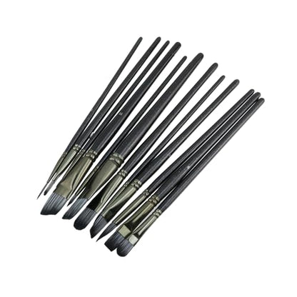 Bitray 12PCS Paint Brushes Nylon Hair Paint Brushes Artist Paint Brush Set for Acrylic, Oil, Watercolor and Gouache Paiting - Black