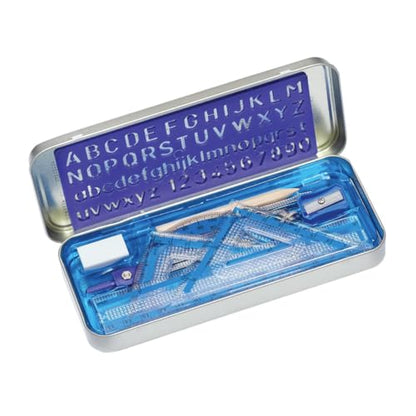 STAEDTLER 10-Piece Math Set with Metal Compass 24-Pack (24 Sets of 10 pcs), 6" Ruler & Triangle Squares, 45° & 30/60° Set Squares, Alphabet Stencil - Measuring Tools, 240 Count