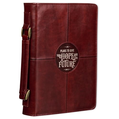 Christian Art Gifts Protective Chestnut Brown Faux Leather Classic Bible Cover Carry Case for Men and Grads: Hope and a Future - Jeremiah 29:11 Inspirational Bible Verse with Zipper and Pocket, Medium - size: Medium