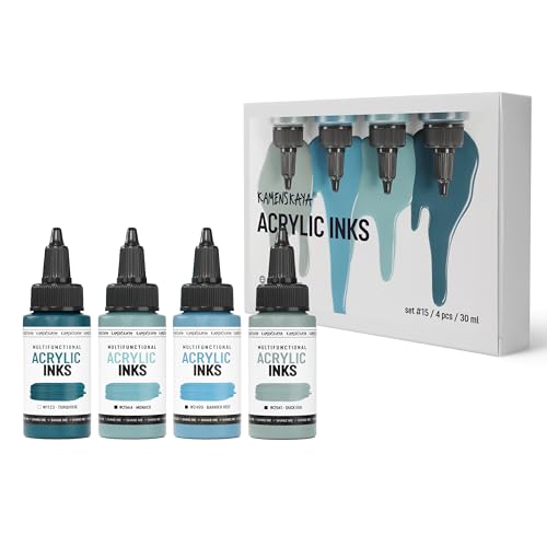 Kamenskaya Acrylic Inks for Artists - Acrylic Ink Set, Color Combination #15-4 pcs. 1 Fl Oz (30 ml) Each - color: Color Combination #15, style: Core Line