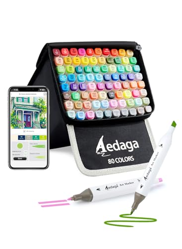 AEDAGA 80 Colors Alcohol Markers with Free App, Dual Tip Art Marker with Kickstand Case for Artists Adults. Alcohol Based Markers for Coloring Painting Sketching and Drawing, Great Gift - color: 80 Colors