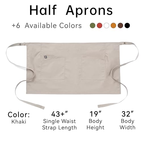 Unisex Waist Apron with Pockets Waiter Bar Half Bistro Apron 4251BY - color: Khaki, size: 1 Pack