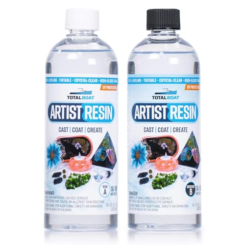 TotalBoat Artist Epoxy Resin - 32 Oz. Quart Kit with 1:1 Mix Ratio and UV Resistance - High-Gloss, Crystal-Clear Casting Formula for Artwork, Charms, Crafts, Jewelry, and Tumblers - size: 32 Ounce