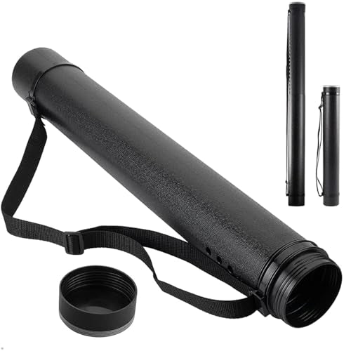 DEWEL Document Tube,Plastic Expanding Poster/Art/Document Storage Tube 24.5 to 40 inches Adjustable with Carrying Strap Waterproof and Light-Resistance Telescoping Carrying Case (Black-Large Size) - color: Black (Round), size: Large