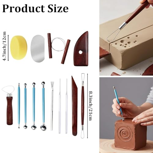 14 Piece Clay Tools Kit – Pottery and Polymer Clay Sculpting Set for Beginners & Adults, Air-Dry Clay Tools for Carving, Drawing, Molding, Shaping and Modeling(14)