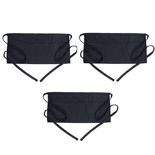 BOHARERS Waist Apron with 3 Pockets 3 Pack - Black Waitress Server Short Apron - color: A1-3 Pack Black