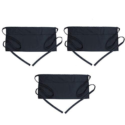 BOHARERS Waist Apron with 3 Pockets 3 Pack - Black Waitress Server Short Apron - color: A1-3 Pack Black