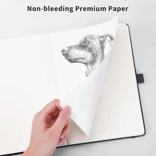 RETTACY Blank Journal Notebook, 192 Pages, A5 Medium Size (5.7'' x 8.3''), Leather Hardcover, 100 GSM Thick Paper, for Sketching, Drawing, Painting (Black) - color: Black, style: Plain