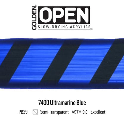 GOLDEN OPEN Slow-Drying Acrylics, Ultramarine Blue, 2 fl oz. tube, Professional Acrylic Paint, Semi-Transparent - color: Ultramarine Blue, size: 2 Fl Oz (Pack of 1)