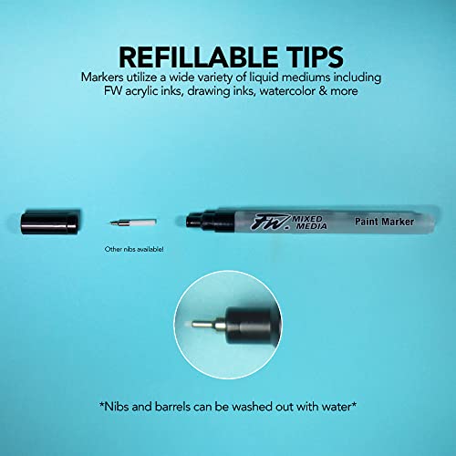 Daler Rowney FW Mixed Media Paint Marker Nibs, Pack of 8, Small .8mm Technical Nibs (D160323101) - style: 0.8MM Technical, Nibs