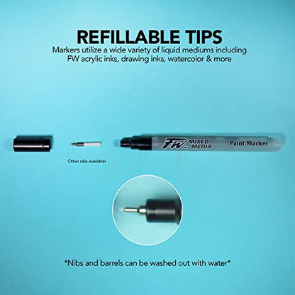Daler Rowney FW Mixed Media Paint Marker Nibs, Pack of 8, Small .8mm Technical Nibs (D160323101) - style: 0.8MM Technical, Nibs