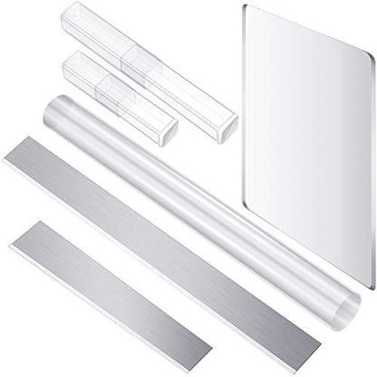 4 Pieces Polymer Clay Cutter Tools Acrylic Solid Clay Roller Pin Clear Sheet Rectangle Shape Backing Board Flexible Polymer Cutters Carbon Steel Blades for DIY Shaping Modelling Sculpting