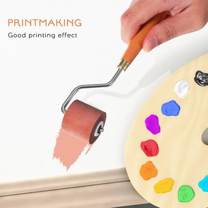 BESTYASH Rubber Roller Set Printing Tool for Printmaking 3pcs with Three Different Widths, Smooth Rolling Handle Made of Wood and Stainless Steel for Craft Stamping and Artistic Projects