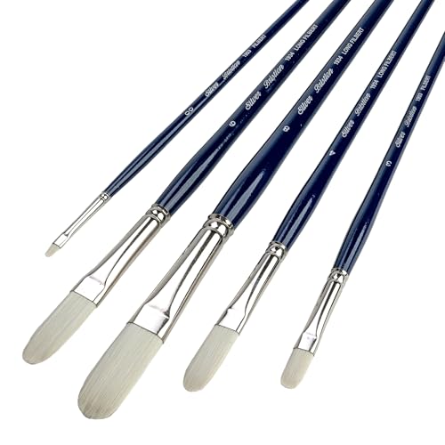 Silver Brush Limited BR-1953 Bristlon Long Handle Filbert & Long Filbert Brushes with Stiff White Synthetic Tips, 5pc Professional Painting Set for Acrylic, Oils, Gouache, Watercolor, and All Media - color: Multilength Filbert Set, size: 5 count
