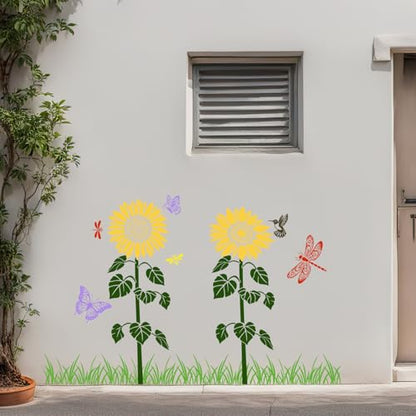 10 Pcs Large Sunflower Stencils for Painting Reusable Floral Butterfly Leaf Crafts Templates Set for DIY Drawing, Walls, Wood, Window, Garden Fence Furniture - color: Sunflowe