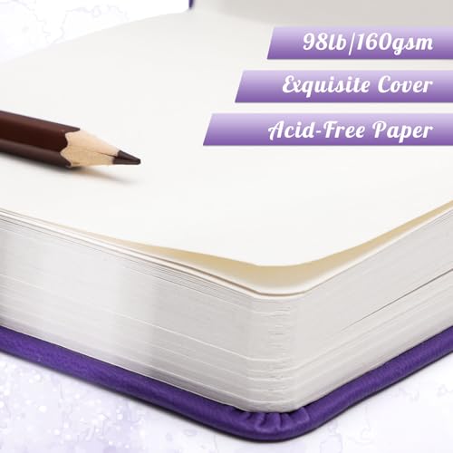 Hardcover Pocket Sketchbook, 5" x 5" Square Mini Sketchbook, 98lb/160gsm Heavyweight Tiny Sketch Book, 80 Sheets Small Travel Drawing Journal for Adults, Artist, Ideal for Gift (Purple) - color: Violet