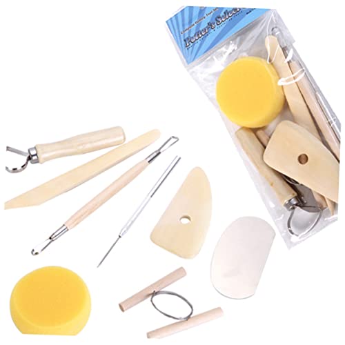NUOBESTY 8pcs Wooden Pottery Tool Set for Sculpting Carving and Modeling Durable Clay Tools for Beginners and Experts for Pottery Air Drying Clay and Polymer